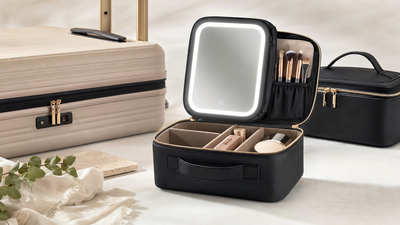 LED Travel Makeup Bags: Demonstrate the Built-In Mirror