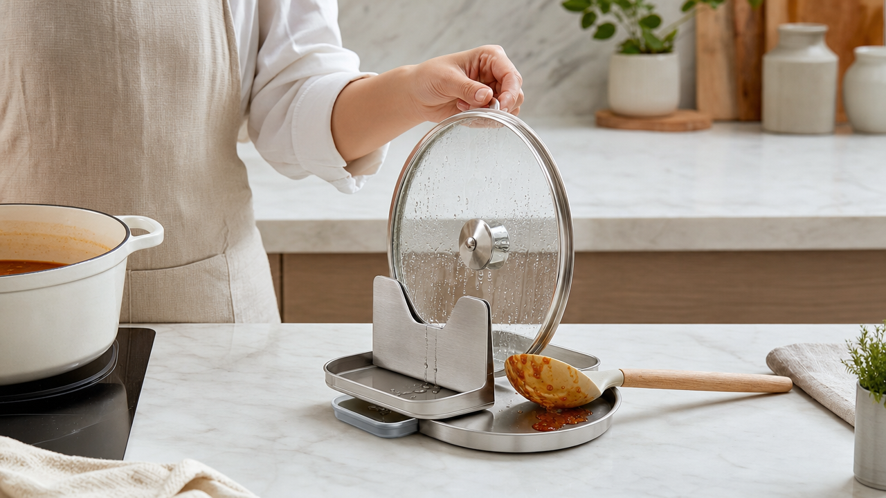 Stainless Steel Pot Lid and Spoon Rest Wholesale From US$0.42: Sell a $14.29 Countertop Fix
