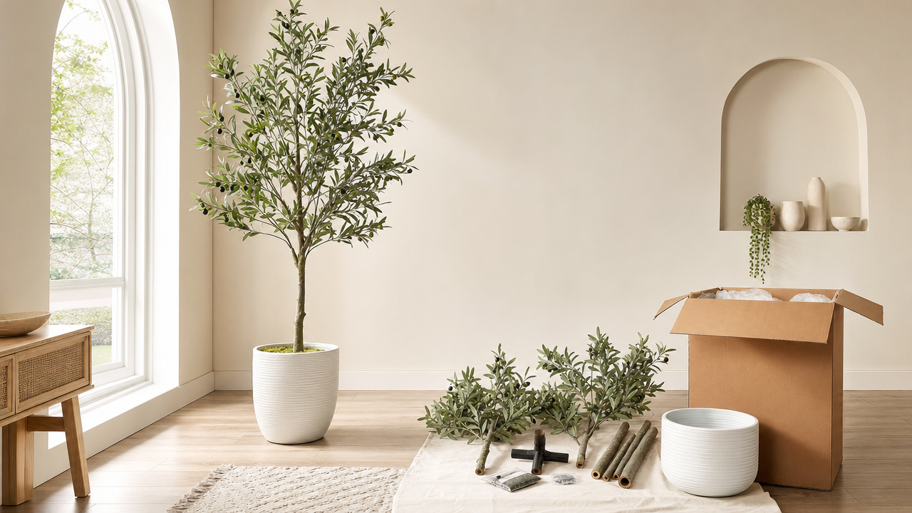 Tall Artificial Olive Tree: Build a Room-Makeover Demo From One Box