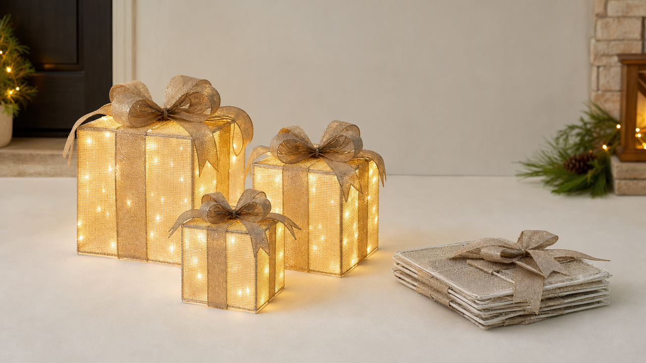 Three-Piece Lighted Christmas Gift Boxes Wholesale From US$7.18: Build a $25.87 Holiday Offer