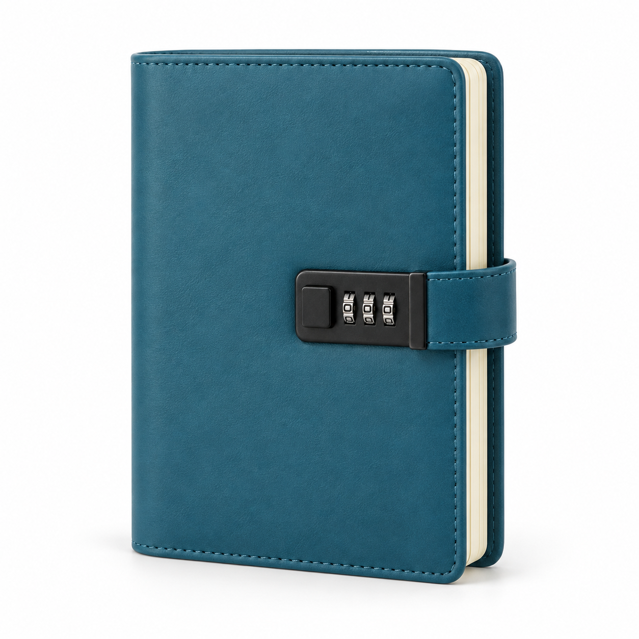 Unbranded teal A6 savings notebook with a three-digit combination lock clasp