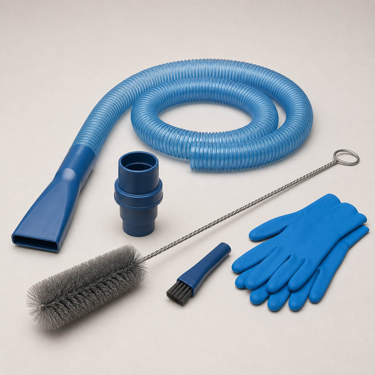 Dryer vent vacuum attachment kit with flexible hose lint brush and nozzle adapters