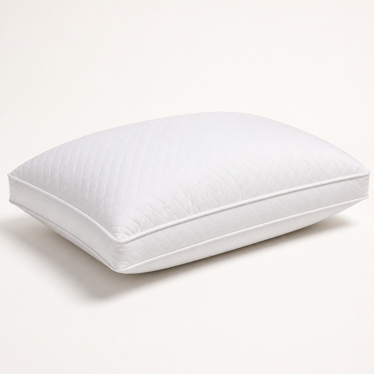 Unbranded extra-fluffy white dual-layer bed pillow with quilted fabric, piping and a deep gusset
