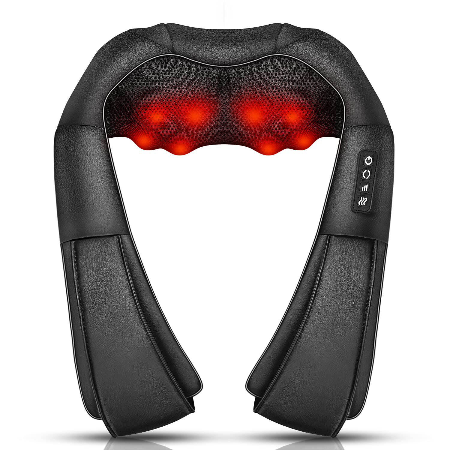 Unbranded black heated shiatsu neck and back massage wrap with control panel and arm loops