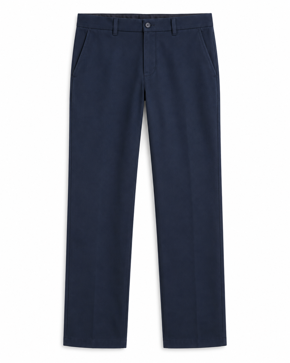 Unbranded dark navy men's flat-front stretch dress pants with a tailored straight leg