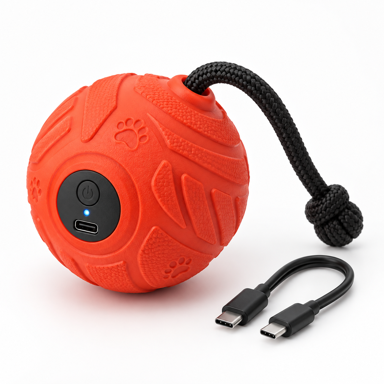 Motion activated rolling dog ball wholesale product with rope and charging cable