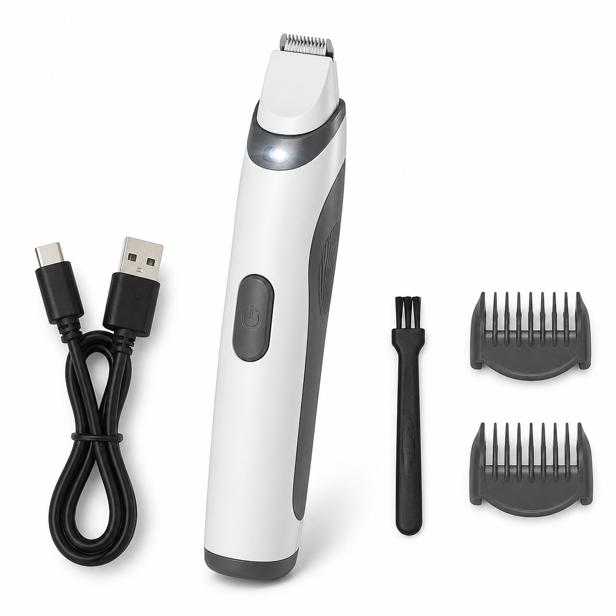 Rechargeable LED pet paw hair trimmer with guide combs cleaning brush and charging cable