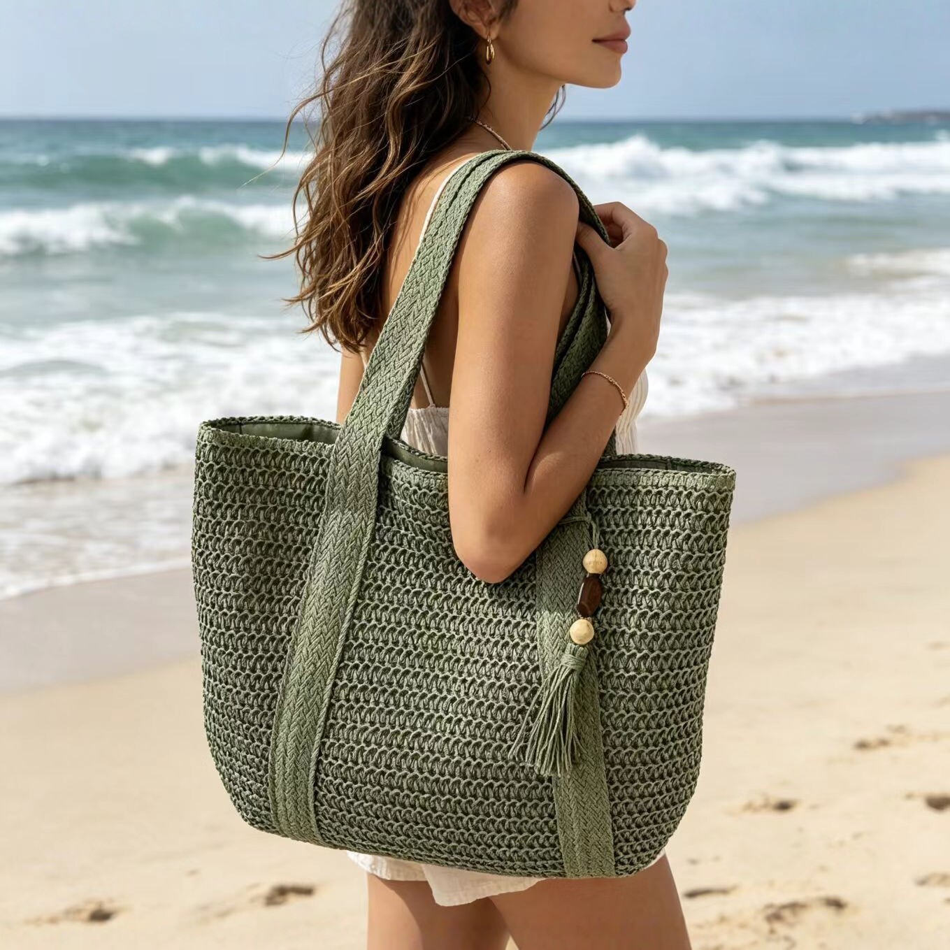 Straw woven beach bag wholesale summer tote product image