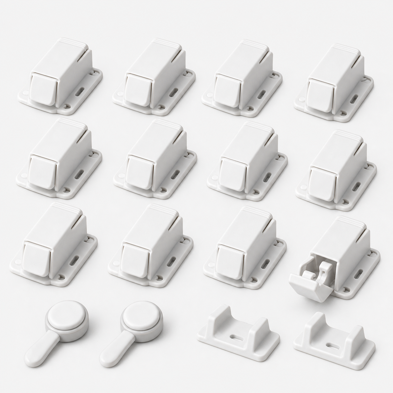 Unbranded ten-pack of white hidden magnetic cabinet locks with two magnetic keys and installation guides