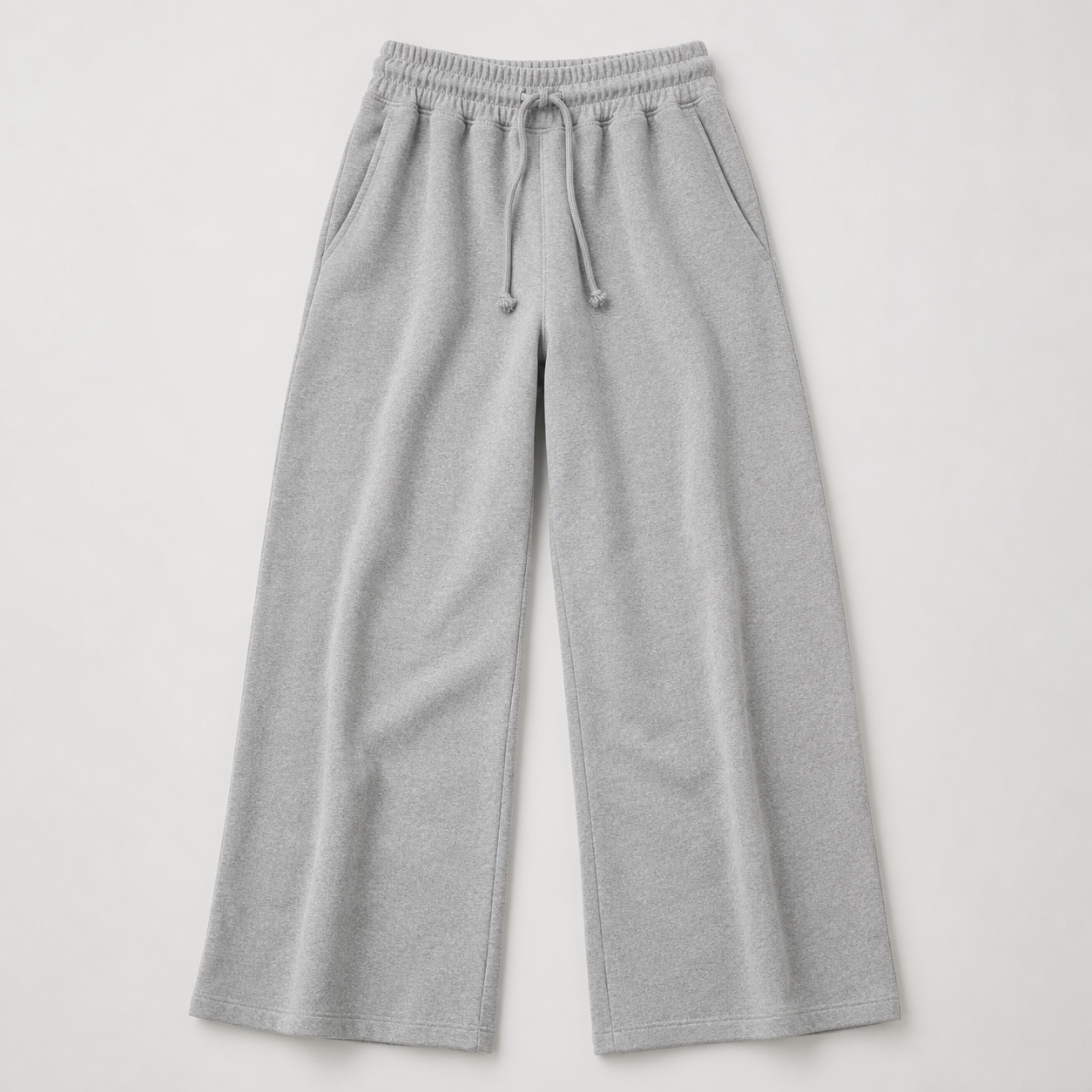 Unbranded heather gray women's wide-leg lounge sweatpants with high drawstring waist, side pockets and open hems